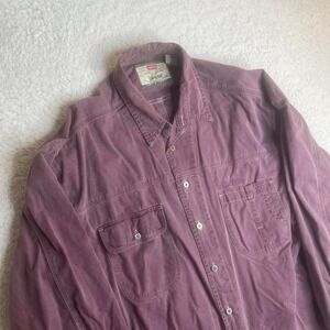 Vintage Levi's men's burgundy faded work shirt pocket denim 90s xl